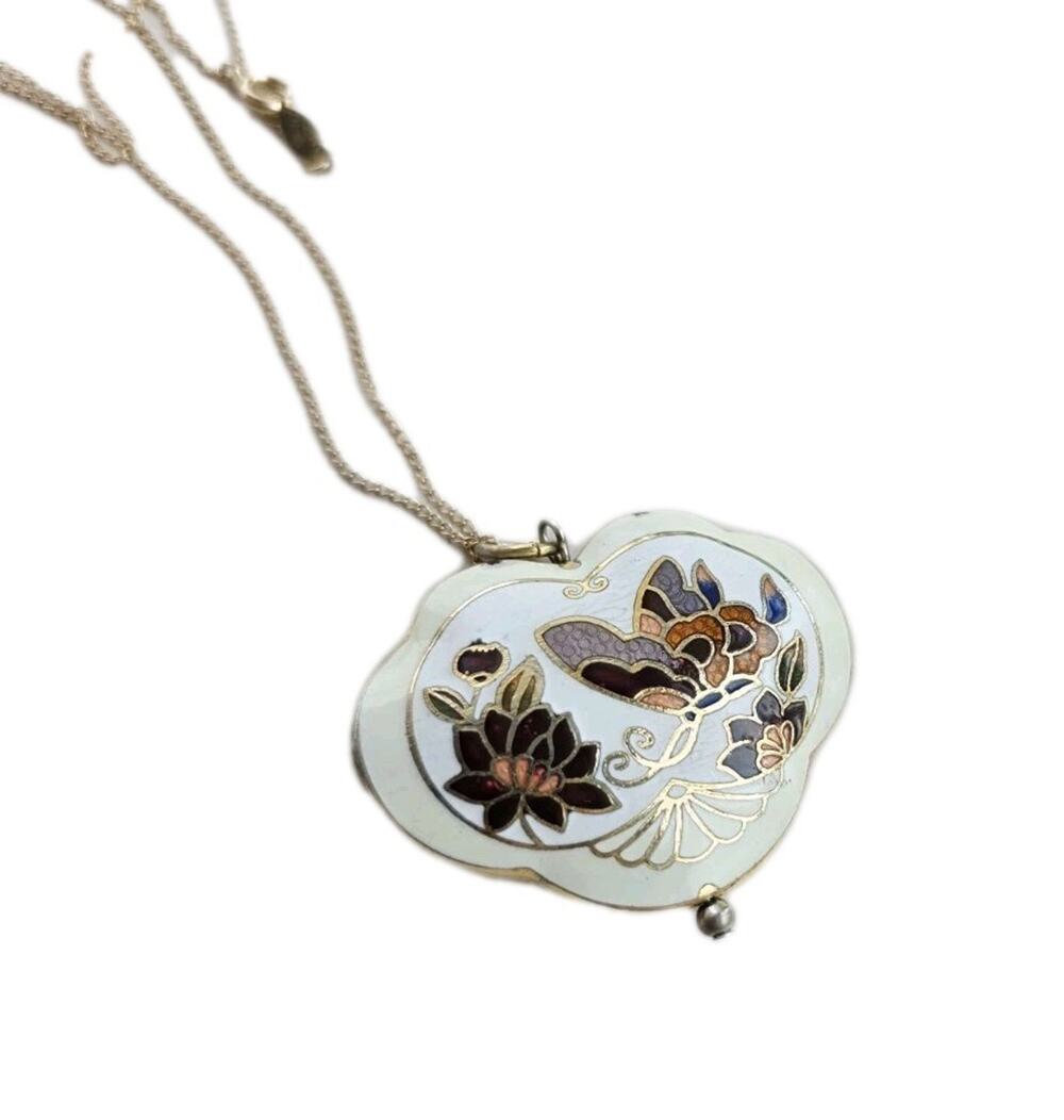 Vintage Puffy Cloisonné Butterfly Necklace By Napier Marvel 12K Gold Filled